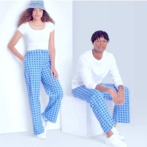 NWT Wild Fable Unisex Wide Leg 100% Cotton Twill Pants Blue Floral Checks Rare S